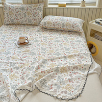 Drap YIXUAN 100% Coton, Tissage Grossier Style Ancien, Rafraîchissant, Style Coréen, Bordé de Dentelle, Antibactérien, Anti-acariens, Évacuation de l'humidité