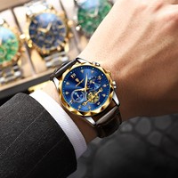 Montre de luxe Poedagar pour homme, montres sport en cuir pour homme, étanches, chronographe lumineux, montres à quartz pour homme