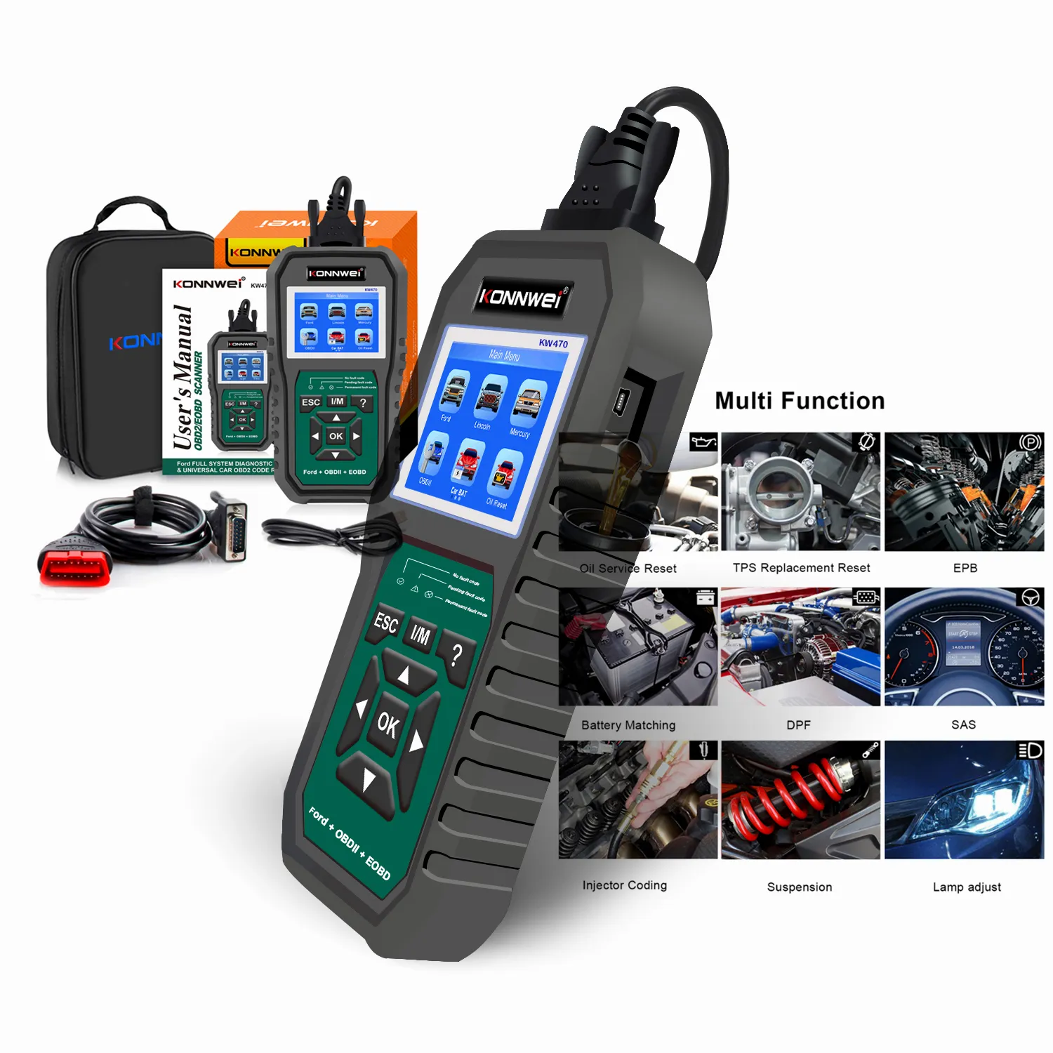 Konnwei Full-Systeem Automatische Kw470 Auto Diagnostische Scanner Voor Ford Lincoln Kwik Abs Srs Keyfob Motor Tpms Efb Vervanging