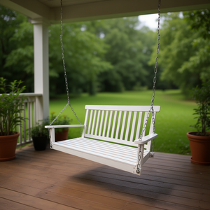 Columpio de madera de teca blanca con cadenas para porche delantero, patio exterior, jardín, patio trasero, terraza acristalada - Product Image 2