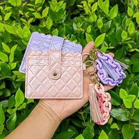 Gelang Rantai Akrilik Fashionable dengan Gantungan Kunci dan Rumbai, Dompet Kartu, Gantungan Kunci, Dompet Koin, Tempat Kartu Identitas