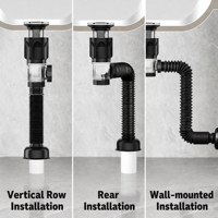 Tubo de Desagüe Flexible para Fregadero, Antirollos, con Tapón Pop-up y Filtro de Residuos, Kit de Desagüe para Fregadero de Cocina y Baño, Antiobstrucción, Fácil Instalación