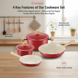 Juego de Utensilios de Cocina Antiadherentes de Cerámica de Alta Calidad, Color Rojo de la Suerte, 6 Piezas, Fácil de Limpiar, Versátil, con Olla Saludable - Product Image 4