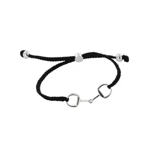 OEM/ODM Bracelet d'essorage personnalisé en argent sterling 925 avec cordon noir pour bijoux de cheval