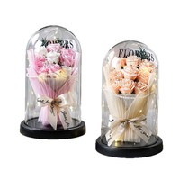 Vente en gros d'usine, bouquet de 9 roses en savon, lumière LED, boîte en verre, cadeau, roses éternelles pour la fête des mères, cadeaux d'anniversaire