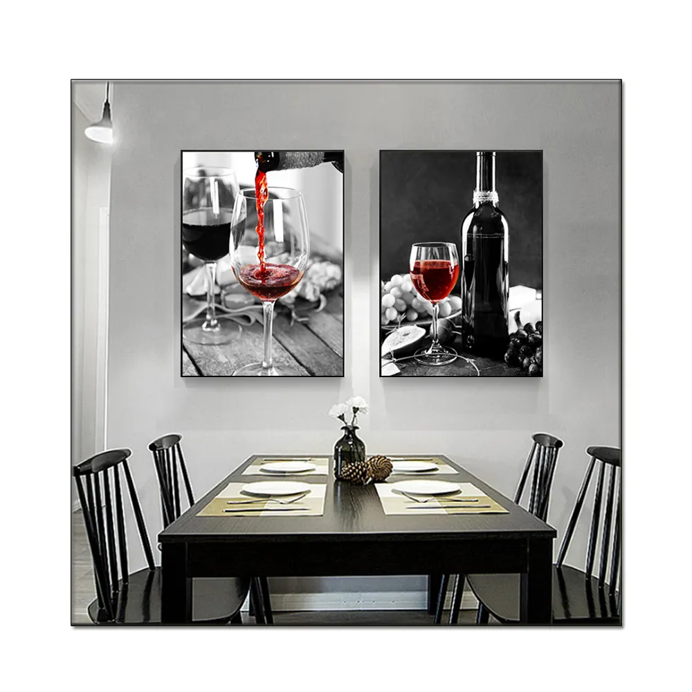 Toptan fiyat tuval sanat şarap bardağı baskı boyama duvar sanatı dekorasyon