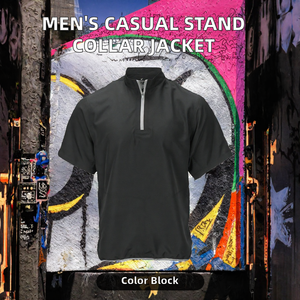 <b>Mens</b> Short Sleeve 1 4 <b>Zip</b> <b>Jacket</b> Stand Collar Lightweight Polyester Casual Sports Outerwear - Product Image 2