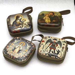 13 Pola Tas Koin Perhiasan Yesus Maria dengan Ritsleting Ganda, Tempat Penyimpanan Rosario, Kotak Wadah Tas Rosario - Product Image 2