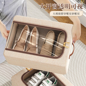 Tianshan Cotton Linen Transparent Shoe <b>Box</b> Foldable With Lid Stackable Dustproof Under <b>Bed</b> Organizer Rectangle Shape Spring 2025 - Product Image 3