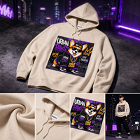 Sweat à capuche oversize personnalisé avec logo, 340 GSM, en polyester et coton, vierge, épais, style streetwear, en molleton bouclette uni
