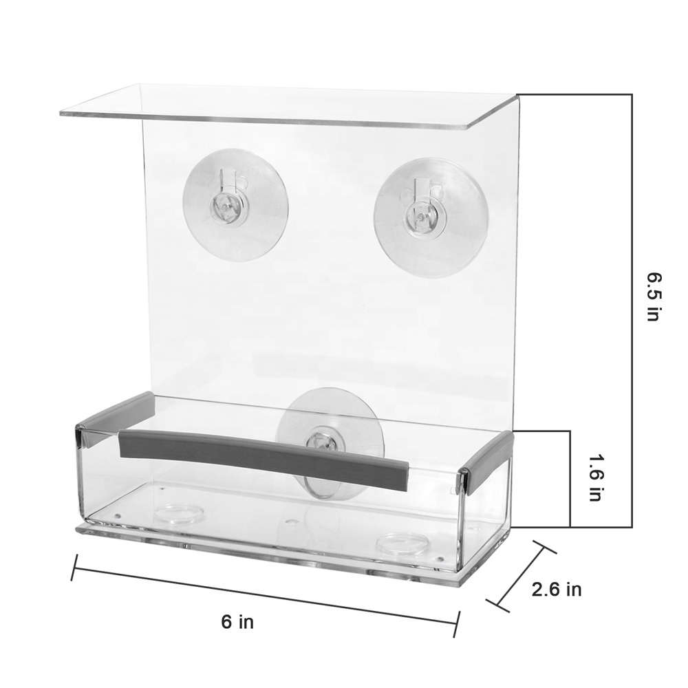 Оптовая продажа; Высокое качество; Прозрачная акриловая оконная кормушка для птиц с сильным присосками плоской крыши кормушка для диких птиц