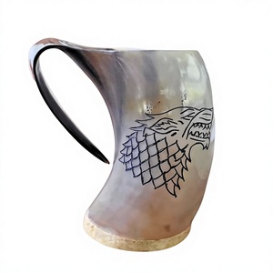 Chope à bière en corne de buffle avec poignée, tasse vintage en corne naturelle pour la maison et l'hôtellerie - Product Image 1