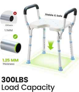 Tabouret de bain médical réglable de 300 lb à usage intensif <span class=keywords><strong>Chaise</strong></span> de douche crantée <span class=keywords><strong>avec</strong></span> accoudoirs Équipement de sécurité de douche interne - Product Image 5