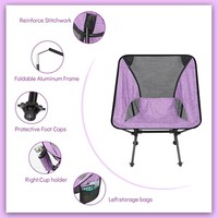 Chaise de camping pliable portable avec cadre en aluminium, dossier en maille, porte-gobelet et sac de rangement latéral pour la plage, les pique-niques et la randonnée