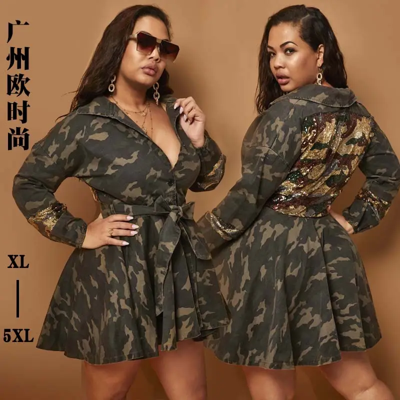 Wholesale 2022 mode frauen Plus größe jeans camouflage Dress (C19456)