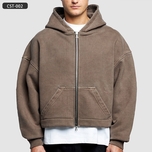 Custom Mens <b>Hoodie</b> 500 Gsm Blank Heavyweight Oversized French Terry Drop Shoulder Cropped Boxy Oversized Full <b>Zip</b> <b>up</b> <b>Hoodie</b> - Product Image 1