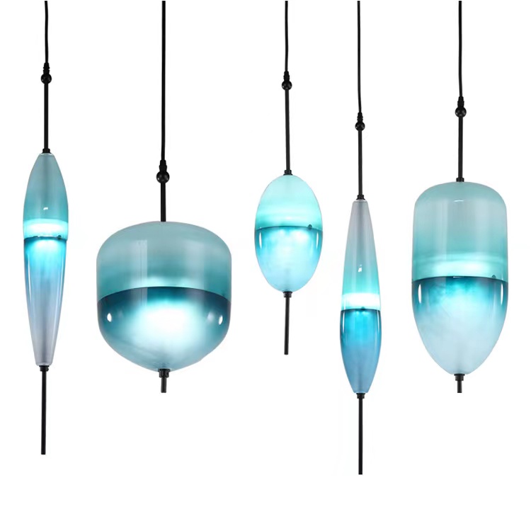 Современный подвесной светильник из синего стекла в скандинавском стиле