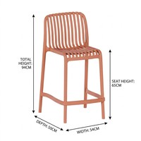 Tabouret de bar vertical à lattes creuses en plastique, moulage intégré, empilable, imperméable, hauteur comptoir, pour patio et café