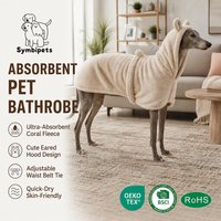 Peignoir de bain pour animaux de compagnie à séchage rapide, super absorbant, avec capuche et oreilles d'ours, pour chiens de grande taille et légers, tibétain, gris.