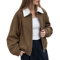 Veste bomber en fausse daim avec col en peau lainée pour femme, style luxe discret, automne-hiver, vêtements d'extérieur, OEM ODM