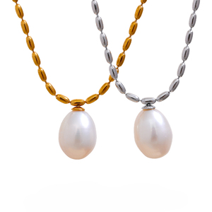 JINYOU 2085 Collar de Perlas Naturales de Agua Dulce de Lujo con Colgante de Acero Inoxidable, Elegante y Exquisito para Mujer, Joyería para Madre o Hermana - Product Image 1