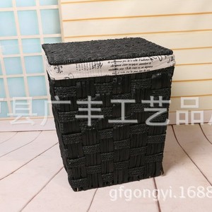 Woven <b>Storage</b> Baskets <b>With</b> Lids Black Household <b>Stool</b> Ottoman For Home Use - Product Image 2
