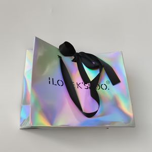 Sac cadeau personnalisé de luxe avec logo, sac à bijoux, sac en papier avec poignée, sac cadeau avec ruban - Product Image 4