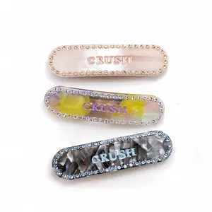 CANYUAN Advanced custom oval rhinestone one-word hairpin fashion lettering girls hairpin wholesale