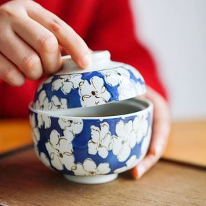 4-inch <b>Ceramic</b> Steamed <b>Egg</b> Bowl with Lid Japanese-Style Underglaze Color Soup & Bird's Nest Stew Bowl - Product Image 4