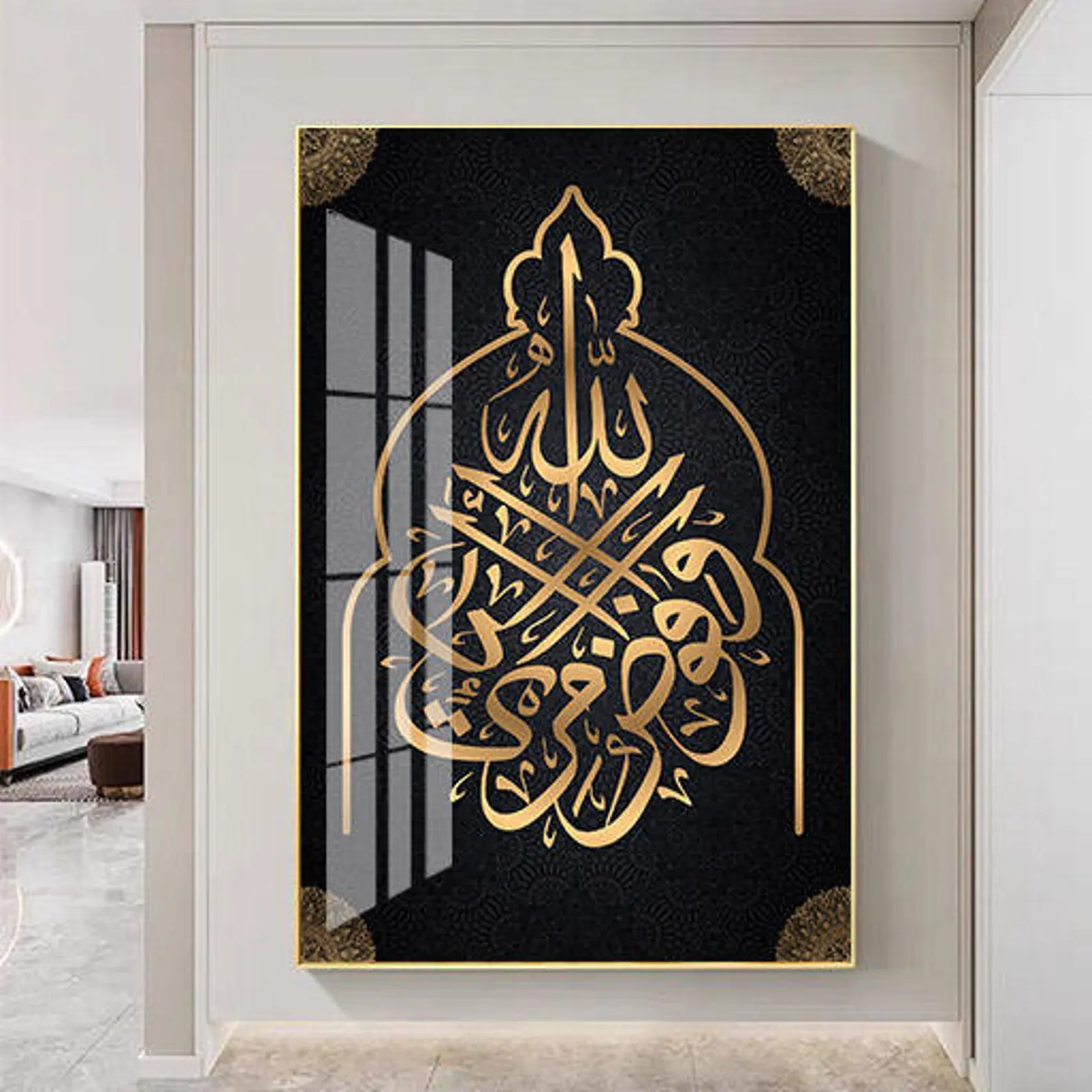 Arte árabe moderno Arte de pared islámico grande Decoración de lujo para el hogar-Arte islámico Regalos musulmanes Decoración de porcelana de cristal Pintura