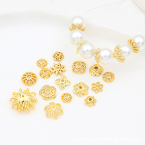 DIY copper-plated 18K gold color-preserving flower <b>holder</b> with hollowed-out petals, petal spacers, beaded flower <b>hat</b> C02 - Product Image 3