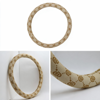 Housse de volant de voiture beige en cuir PVC 1,1 mm résistante à l'usure, monogramme lettre D camel, accessoires intérieurs de voiture pour la conduite quotidienne