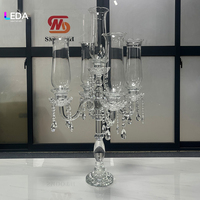 LEDA Chandelier de luxe à 5 bras en cristal pour table de mariage, avec coupelles porte-bougies en forme de corne, pour centres de table de mariage