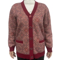 Nouveauté Pull en fourrure douce à imprimé grand-mère Col en V avec poches sur le panneau avant Cardigan pour femmes