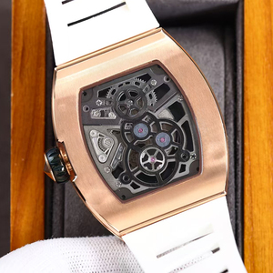 Montre de luxe pour homme plaquée or rose, sertie de diamants, avec cadran squelette en cristal saphir et bracelet en caoutchouc noir, mouvement mécanique, entièrement sertie de pierres. - Product Image 4