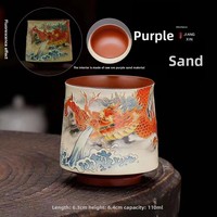 Tasse à thé professionnelle en céramique de sable violet brut bicolore, motif poisson rouge Tenglong, peinte à la main, style minimaliste moderne, forme œuf