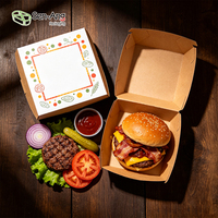 Boîte à burger personnalisée en carton plat, vente en gros, jetable, en papier kraft de qualité alimentaire, résistante à la graisse, pour camion de restauration, à emporter, OEM, fournitures pour restaurants