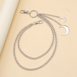 Cadena de cintura Yueli, cadena de cuerpo unisex de estilo punk con colgante de luna y anillos de metal de varias capas, aleación de zinc, para uso diario. - Product Image 4