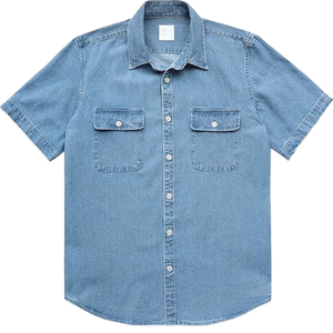 Chemise à manches courtes pour homme en twill, 2 poches, style western, tissu confortable, col rabattu, 100% coton, écologique - Product Image 1