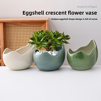 Pot Bunga Keramik Buatan Tangan Bentuk Cangkang Telur dengan Lubang Drainase, Lapisan Glaze Retak, Gaya Sederhana, untuk Sukulen, Bonsai, Dekorasi Meja, Dalam Ruangan
