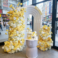 Arche de fleurs artificielles en soie avec hortensias verts et roses rose poudré pour décoration de mariage et de fête