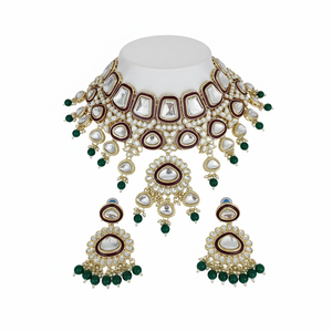 Ensemble de collier ras du cou plaqué or pierre Kundan et Meenakari 10573819 Parure de bijoux fins - Product Image 2