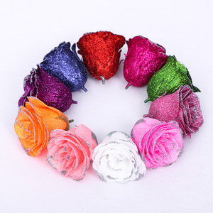 Luminoso oro polvo brillo Rosa cabezas de flores artificiales rosas artificiales sin tallo para decoraciones de boda manualidades Diy - Product Image 5