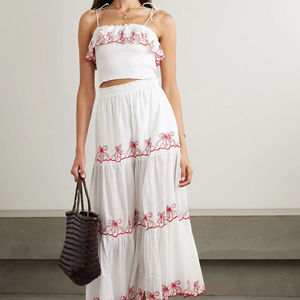 เซ็ตกระโปรงสองชิ้นสำหรับผู้หญิงเสื้อกั๊กประดับลูกปัดเชือกแขว<span class=keywords><strong>น</strong></span>คอสไตล์โบฮีเมียนแฟชั่นรีสอร์ท - Product Image 1