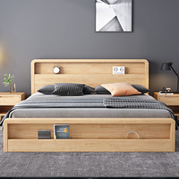 Neues Nordisches Modernes Minimalistisches Massivholz-Plattformbett mit Integriertem Stauraum in 1,5m & 1,8m Größen