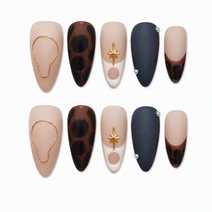 Uñas Postizas con Logotipo Personalizado, Diseño 3D de Flor, Stiletto Francés, Leopardo, Acrílicas, 10 Piezas para Salón de Belleza - Product Image 1