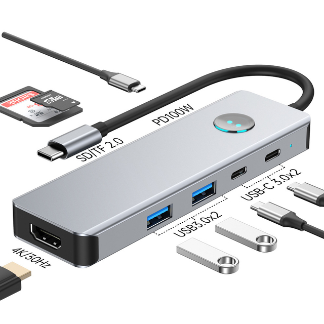 9 in 1 PD 100W USB 3.0 Ports Type-C Docking Station with 4K/30Hz HDTV Port TF/SD AUDIO Adapter Metal USB C Laptop Hub in Stock