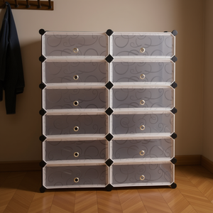 Zapatero de plástico de 12 cubos con puertas transparentes, contenedores de almacenamiento apilables para sala de estar, diseño minimalista - Product Image 2