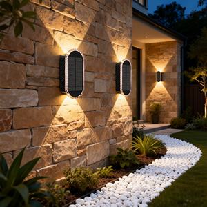 Lámpara Solar de Pared al por Mayor, Regulable, LED con Luz Arriba y Abajo, 3 Modos, Impermeable, Blanco Cálido/<span class=keywords><strong>Neutro</strong></span>, Aplique de Pared para Jardín, Balcón, Valla - Product Image 1