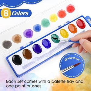 Lot de peintures aquarelles en vrac, 8 couleurs de peintures aquarelles avec pinceau, ensemble de peintures aquarelles lavables pour enfants pour les fêtes - Product Image 2
